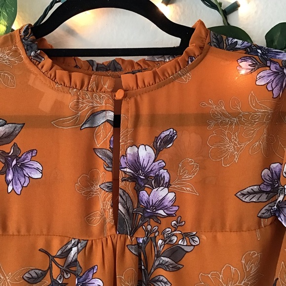 Orange Floral Ruffle Blouse - Picture 4 of 4